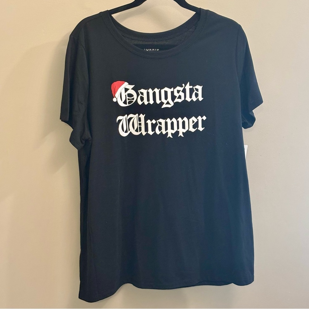 NEW Torrid Classic Fit T Shirt Plus 2X Gangsta Wrapper Black Christmas Holiday